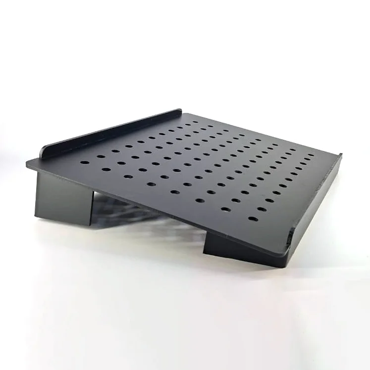 Black Metal Tray/Stand with Laser-Cut Perforated Patterns
