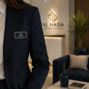 Al Hada Business Services Name Badge on Suit
